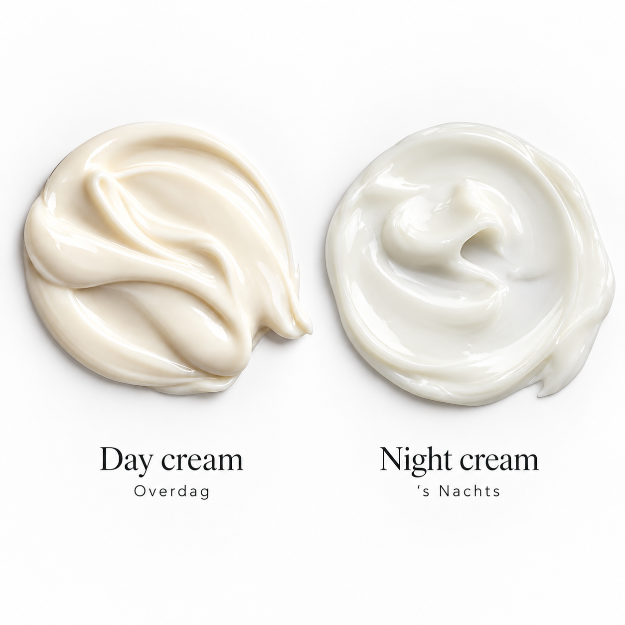 De textuur van de Day Cream en de Night Cream naast elkaar